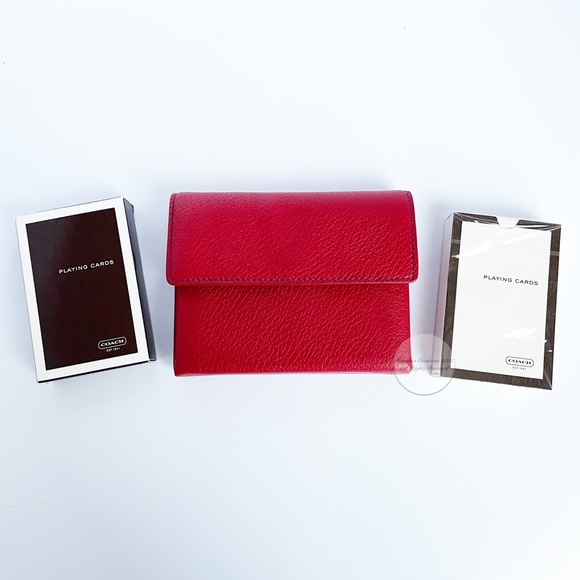 Coach Playing Cards with Red Leather Travel Case SLG Accessories Rare - Picture 2 of 13